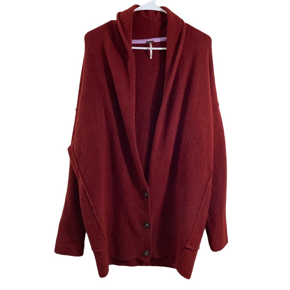 Free People Deep Red Chunky Knit Cardigan